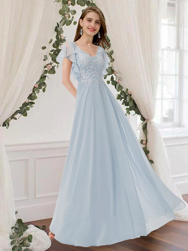 Luolandi A-Line Bridesmaid Dress Scoop Neck Sleeveless Elegant Floor Length Chiffon with Pleats